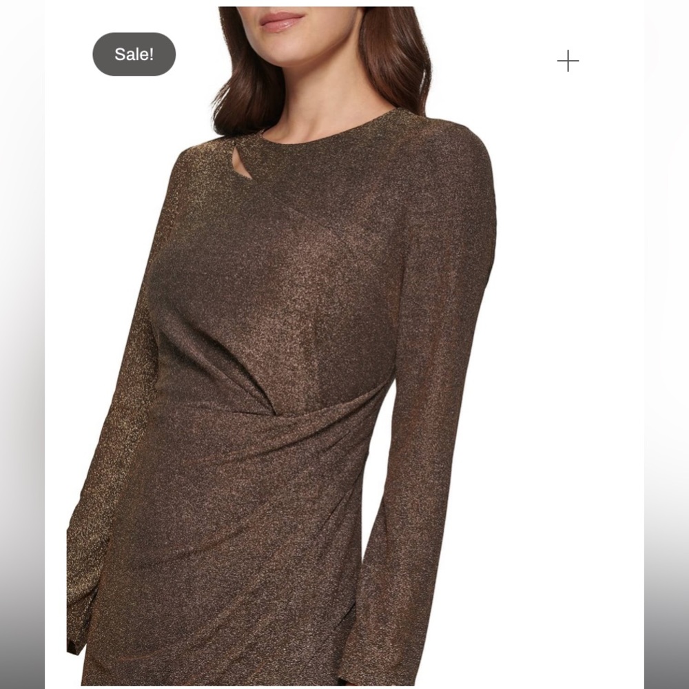 🌟NWT🌟 DKNY Women’s Gold Cutout Metallic Knit Sheath Dress